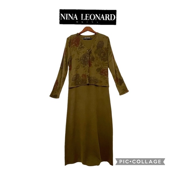 Nina Leonard vintage 80’s built in blazer wool blend knit dress L - Picture 1 of 11